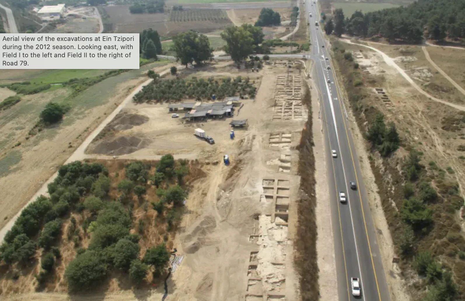 Aerial view of the excavations at Ein Tzipori in 2012. (Photo courtesy of Israel Antiquities Authority)