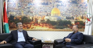Ziyad al-Nakhalah, secretary-general of Palestinian Islamic Jihad (L) meets with Hamas deputy chief Sheikh Saleh al-Arouri in Beirut, Lebanon, Aug. 26, 2022 (Photo: hamas.ps)