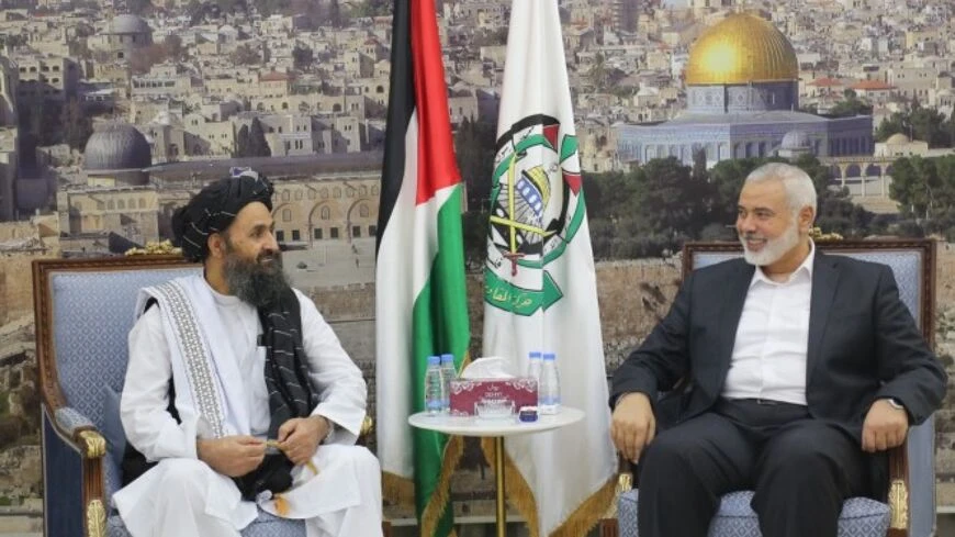 Hamas politburo chief Ismail Haniyeh meeting recently with Taliban leader Mullah Abdul Ghani Baradar (L) in Doha, Qatar (Photo: Hamas.ps)
