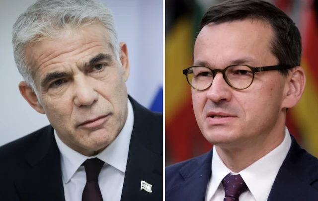 Israeli Foreign Minister Yair Lapid (Photo: Olivier Fitoussi/Flash90), Polish Prime Minister Mateusz Morawiecki (Photo: Shutterstock)
