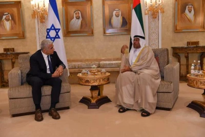 FM Yair Lapid meets with UAE Minister of State H.E. Ahmed Al Sayegh in Abu Dhabi, June 29, 2021 (Photo: Israel Ministry of Foreign Affairs/Twitter)