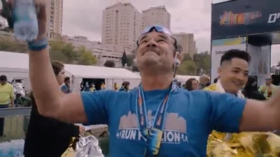 Pastor Ray Hardee of the Pointe Church in Belmont, NC and Run for Zion record holder, praises God after completing the Run for Zion