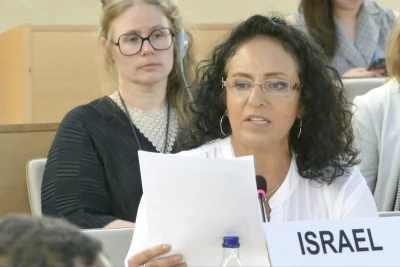 Meirav Leshem Gonen speaking at a session of the UN Human Rights Council, June 19, 2024 (Photo: Screenshot)