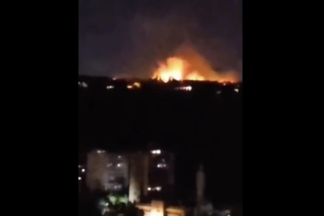 Fire at a Syrian military facility following an Israeli airstrike in the Kafr Soussa area in the capital Damascus, July 13, 2024. (Photo: Screenshot)