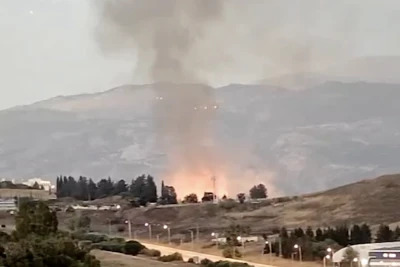 Fire from Hezbollah rocket barrage in Kiryat Shmona, northern Israel, July 13, 2024. (Photo: Screenshot)