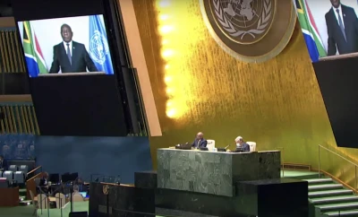South Africa's President Matamela Cyril Ramaphosa addresses the opening ceremony of the Durban conference, as part of the UN General Assembly 76th session, Sept. 22, 2021. (Photo: screenshot)