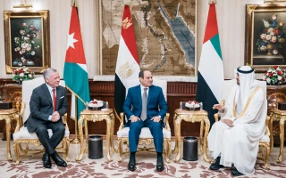 Jordanian King Abdullah II, Egyptian President Abdel Fatteh el-Sisi and Abu Dhabi Crown Prince Mohamed bin Zayed Al Nahyan meeting in Cairo, Egypt, on April 24. 2022. (Photo: Royal Hashemite Court)