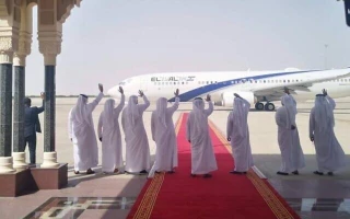 UAE delegates wave to El Al plane at the end of Israel-UAE normalization talks in Abu Dhabi, September 1, 2020. (El Al Spokesperson's Office)
