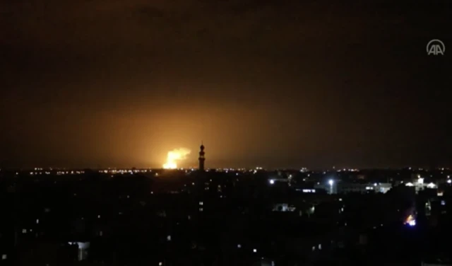 Flame and smoke seen after an Israeli strike in the northern Gaza Strip, Jan. 2, 2022 (Photo: Screenshot of Anadolu Agency video)