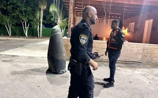 The nose of what appears to be an S-200 anti-aircraft missile, launched from Syria, after it exploded over Israel and landed in the southern city of Rahat, early July 1, 2023. (Courtesy)