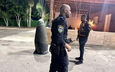 The nose of what appears to be an S-200 anti-aircraft missile, launched from Syria, after it exploded over Israel and landed in the southern city of Rahat, early July 1, 2023. (Courtesy)