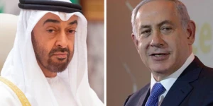 Abu Dhabi Crown Prince Sheikh Mohammed bin Zayed al-Nahyan and Israeli Prime Minister Benjamin Netanyahu (Photos: Bandar Algaloud/Courtesy of Saudi Royal Court/Handout via REUTERS and Amos Ben Gershom/GPO)