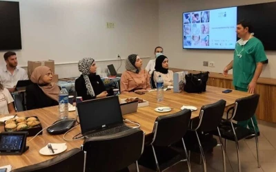 Palestinian healthcare workers are trained in remote care for pregnant women at Sheba Medical Center in this undated photo (Courtesy)