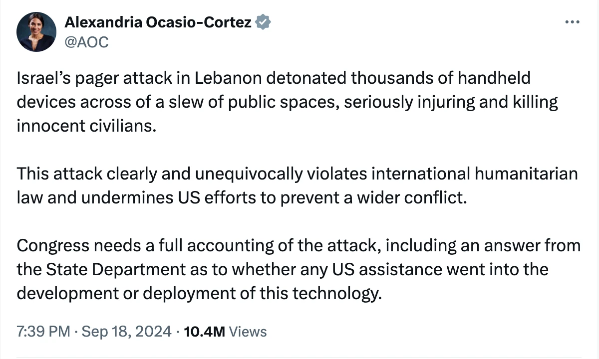 Screenshot of Alexandria Ocasio-Cortez' social media post.