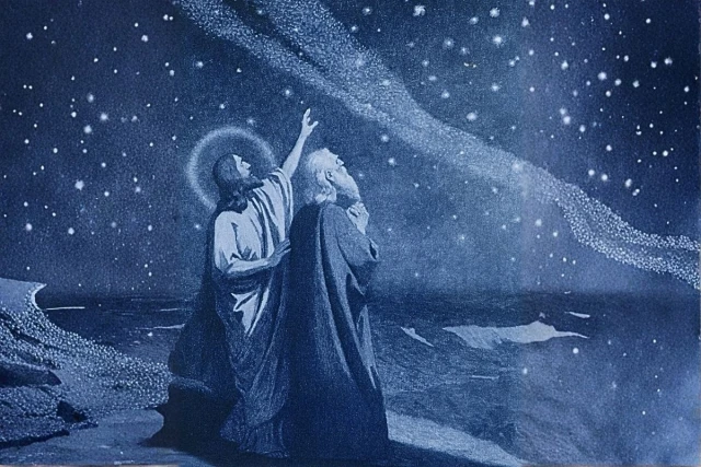 Antique lithograph depicting the promise to Abraham, with a representation of Jesus in the scene. Copyright (c) 2007 Renata Sedmakova/Shutterstock.