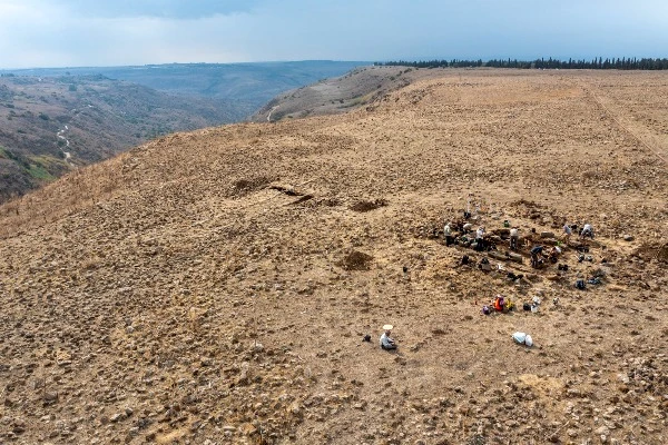 Drone's view towards the excavated Roman watchtower and the Roman road to its left (Courtesy and credit of/to: Michael Eisenberg).