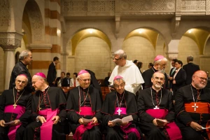 Pierbattista Pizzaballa, cardinal Reinhard Marx and other high clergyman of Jerusalem take part on a mass for reformation organised by the Lutheran church on the Augusta Victoria Compound, Mount of Olives in Jerusalem on October 21th, 2016. Photo by Sebi Berens/Flash90