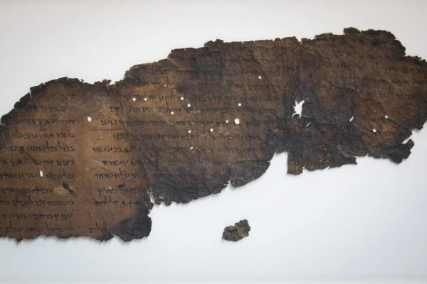 Fragments of a newly discovered script found by Israel Antiquities Authority researcher, Oren Abelman, in "Cave 11" near Qumran, on display at the IAA department in the Israel Museum, Jerusalem, on May 2, 2018. The fragments are now readable through advanced imaging equipment which shows letters that are invisible to the naked eye, at the Dead Sea Scrolls' conservation labs of the authority (Photo: Hadas Parush/Flash90).