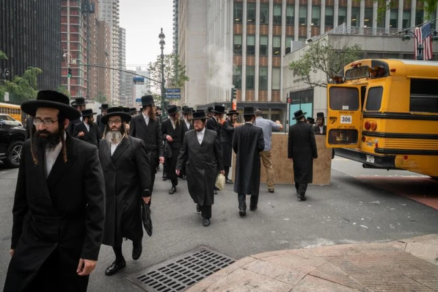 Ultra-Orthodox Jews protest outside the Israeli consulate in New York against Israeli government policies they say are discriminatory against religious Jews, New York City, on July 20, 2021. Photo by Luke Tress/Flash90
