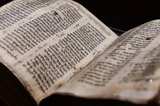 View of an early 10th century Hebrew Bible "Codex Sassoon", the earliest copy known, at the ANU Museum of the Jewish People in Tel Aviv, March 22, 2023. Photo by Tomer Neuberg/Flash90