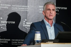 Mossad Director David Barnea speaks during a Conference of the Institute for National Security Studies (INSS), in Tel Aviv, on September 10, 2023 (Photo by Avshalom Sassoni/Flash90).
