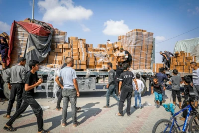Trucks with Humanitarian aid arrive at the Palestinian side of the Rafah border crossing with Egypt, in the southern Gaza Strip, on November 2, 2023 (Photo: Abed Rahim Khatib/Flash90).