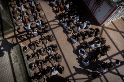 Hamas terrorists who were caught during the October 7th massacre and during the IDF operation in the Gaza Strip, seen at a courtyard in a prison in southern Israel, February 14, 2024. Photo by Chaim Goldberg/Flash90