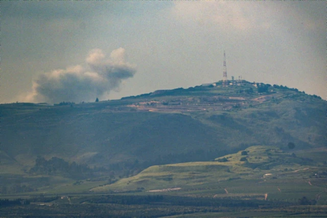 Smoke rises after an Israeli air strike in southern Lebanon, as it seen from the Israeli side of the border, April 14, 2024 (Photo: Ayal Margolin/Flash90).