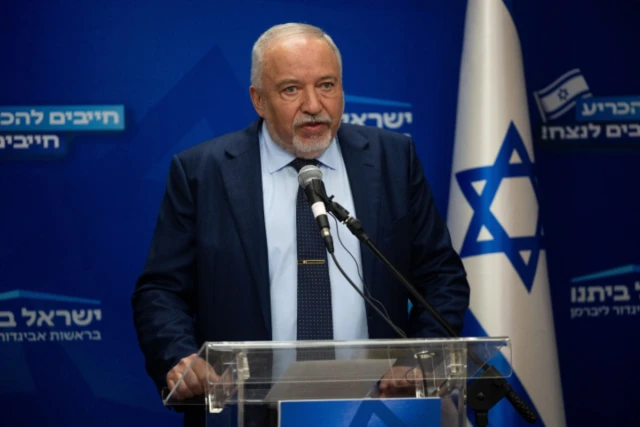 Israel Beytenu party chairman MK Avigdor Liberman leads a faction meeting at the Knesset, the Israeli parliament in Jerusalem, on May 27, 2024 (Photo: Yonatan Sindel/Flash90).