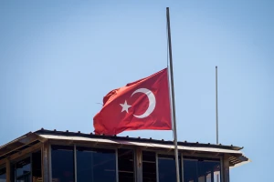 The turkish flag at half mast in honor of late Hamas leader Ismail Haniyeh at the Turkish Embassy in Tel Aviv on August 2, 2024. Photo by Avshalom Sassoni/Flash90