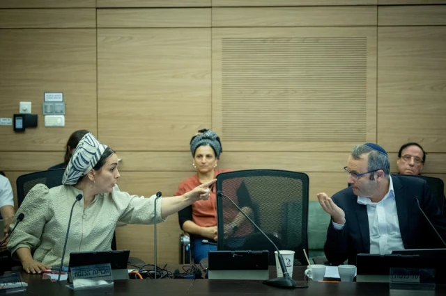 MK Limor Son Har-Melech and MK Gilad Kariv attend Constitution, Law and Justice Committee meeting in the Israeli Parliament in Jerusalem, on August 7, 2024. Photo by Yonatan Sindel/Flash90