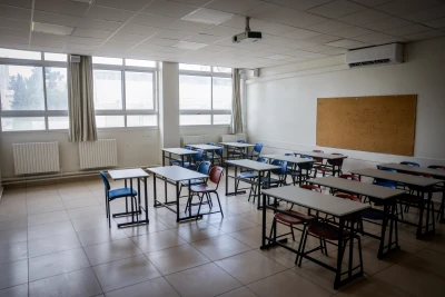 View of an empty classroom at a school in Jerusalem, during a strike, on September 1, 2024. Photo by Chaim Goldberg/Flash90