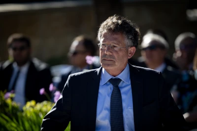 Supreme court justice Isaac Amit at a memorial ceremony for late President Shimon Peres, at the Mount Herzl cemetery in Jerusalem, on September 4, 2024. Photo by Yonatan Sindel/Flash90