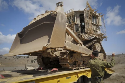 IDF Engineering Corps moving an IDF Caterpillar D-9 armored bulldozer, in the northern Golan Heights, on September 19, 2024. Photo by Michael Giladi/Flash90