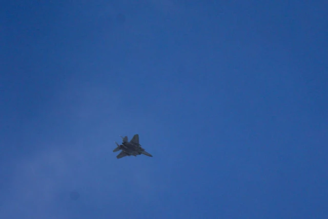 An Israeli fighter jet fly over the northern Israeli city of Haifa, on September 24, 2024. Photo by Chaim Goldberg/Flash90