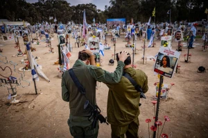 Israelis visit the site of the Re'im music festival massacre, in southern Israel, October 6, 2024. Photo by Yonatan Sindel/Flash90