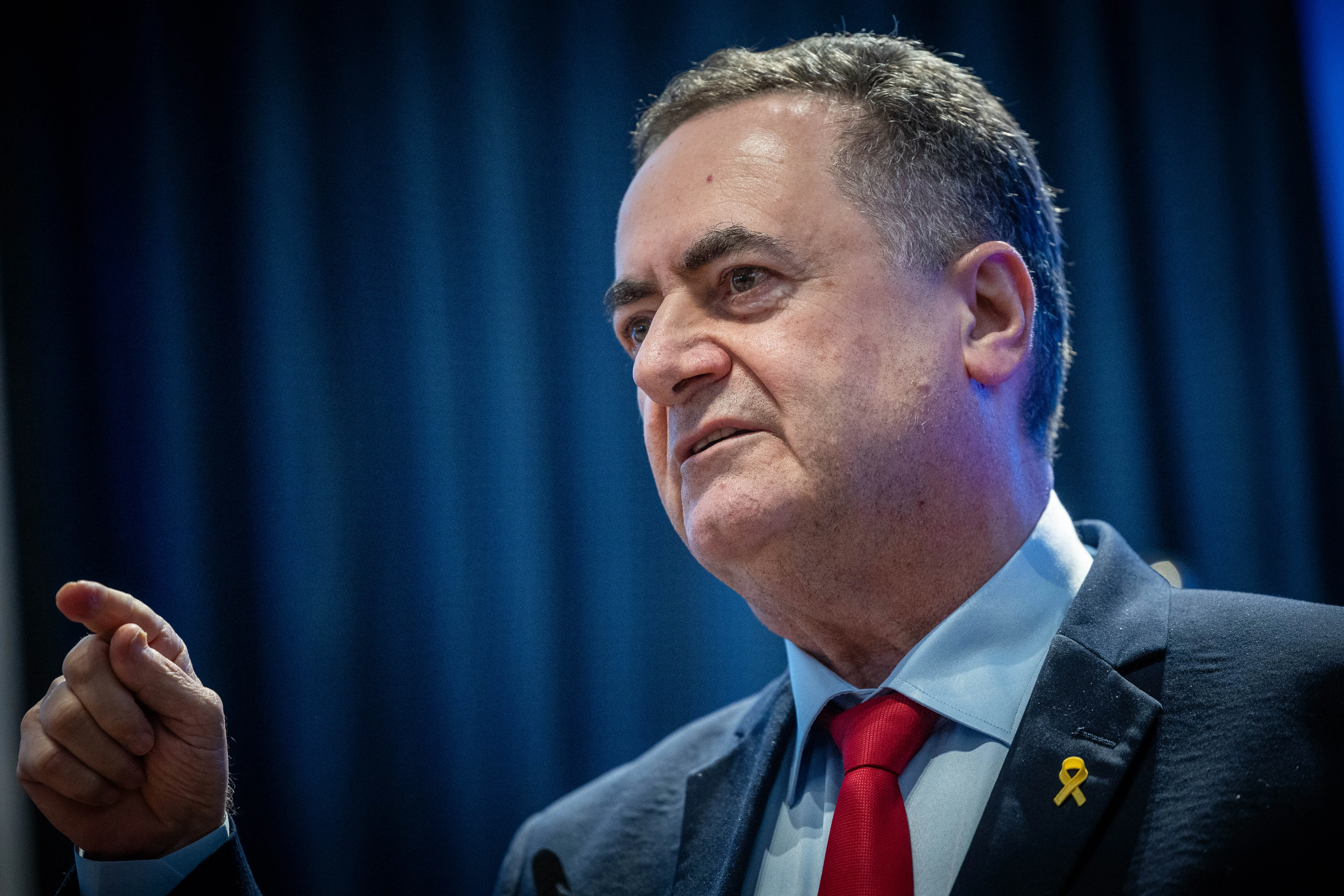 Outgoing Israeli minister of Foreign Affairs Israel Katz attends a replacing ceremony at the Ministry of Foreign Affairs in Jerusalem on November 10, 2024. Photo by Yonatan Sindel/Flash90