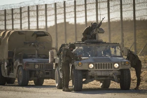 IDF soldiers and Hammer vehicle in southern Israel, on the border with Gaza, November 11, 2024. Photo by Michael Giladi/Flash90