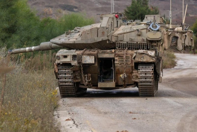 An Israeli tank near the Israeli border with Lebanon, on November 18, 2024. Photo by Ayal Margolini/Flash90