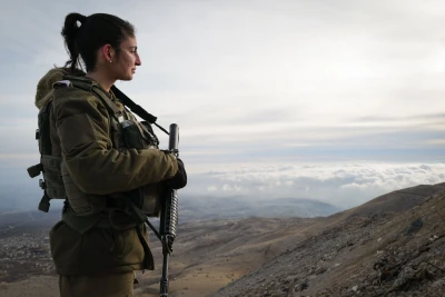 Israeli soldiers seen in Mitzpe Shlagim Outpost, on the top of Mount Hermon, overlooking Syria, on December 12, 2024. Photo by Michael Giladi/Flash90