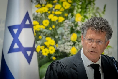 Head of Supreme Court Amit Yitzhak attends an event at the presidenct's residence in Jerusalem on April 10, 2025. Photo by Chaim Goldberg/Flash90