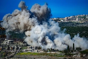 Smoke rises after an explosion at a village in southern Lebanon, as it seen from the Israeli side of the border, on January 3, 2025. Photo by Erik Marmor/Flash90