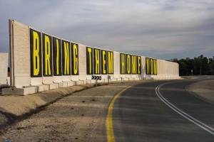 A sign calling for the release of Israelis held hostage in the Gaza Strip near the Israeli border with the Gaza Strip, on January 4, 2025. Photo by Erik Marmor/Flash90