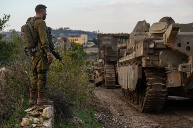 Israeli soldiers operating at a village in southern Lebanon, January 2, 2025. Photo by Ayal Margolin/Flash90