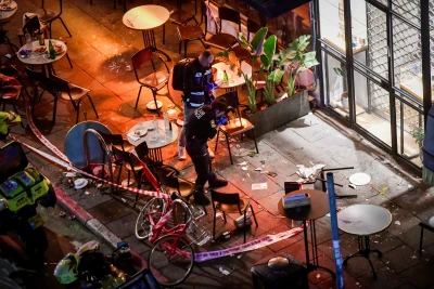 The scene of a stabbing attack in Tel Aviv, January 21, 2025. Photo by Avshalom Sassoni/Flash90