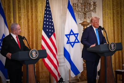 US President Donald Trump and Israeli prime Minister Benjamin Netanyahu holding a joint press conference at the White House in Washington D.C., February 4, 2025. Photo by Liri Agami/Flash90
