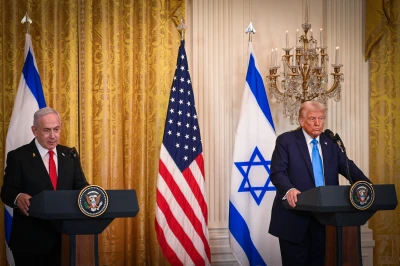 US President Donald Trump and Israeli prime Minister Benjamin Netanyahu holding a joint press conference at the White House in Washington D.C., February 4, 2025. Photo by Liri Agami/Flash90