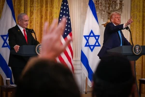 US President Donald Trump and Israeli prime Minister Benjamin Netanyahu holding a joint press conference at the White House in Washington D.C., February 4, 2025. Photo by Liri Agami/Flash90