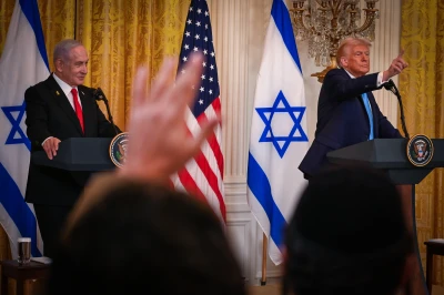 US President Donald Trump and Israeli prime Minister Benjamin Netanyahu holding a joint press conference at the White House in Washington D.C., February 4, 2025. Photo by Liri Agami/Flash90