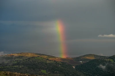 A rainbow rises near the Israeli border with Lebanon, February 12, 2025. Photo by Ayal Margolin/Flash90
